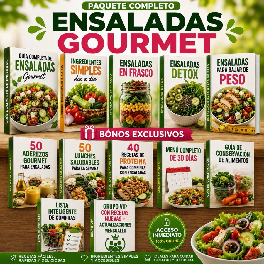 Paquete completo Ensaladas Gourmet: guía principal y bonos exclusivos